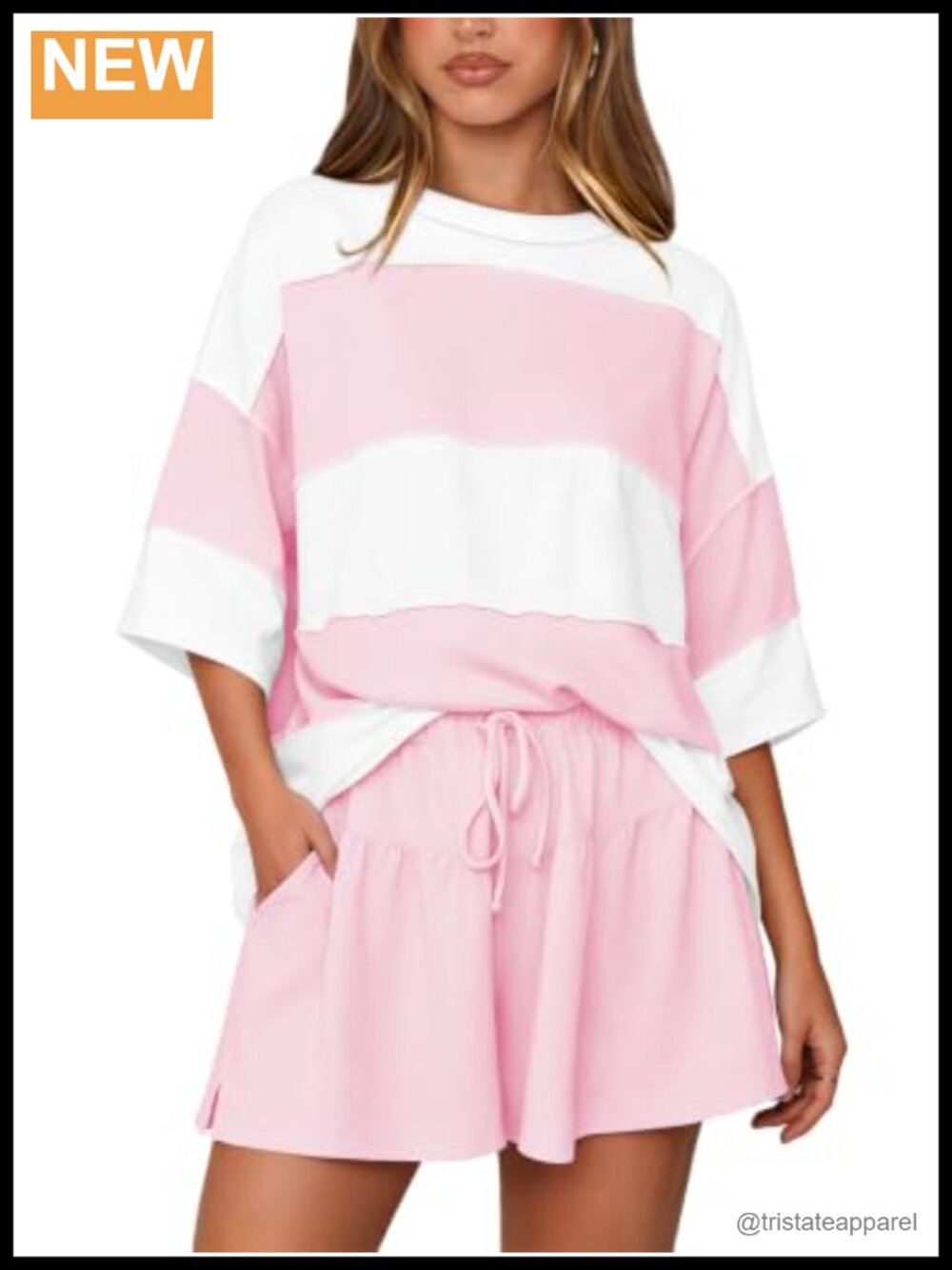 Women 2 Piece Short Set Striped Viscose Knit Loungewear